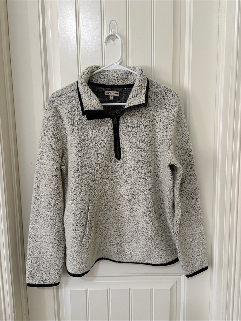 Toad & Co. Cozy Ivory Sherpa Quarter-Zip Pullover with Black Trim